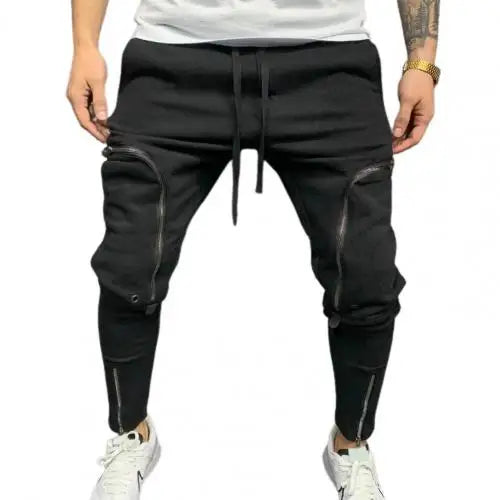 jiaabc Cargo Pants Men Fashion Solid Color Drawstring Casual Multi Zippers Pockets Trousers Hip Hop Style Men Harem Pants Streetwear