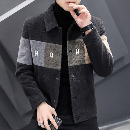 jiaabc Winter Wool Blends Jacket Men Short Casual Business Trench Coat Slim Stitching Windbreaker Social Streetwear Overcoat