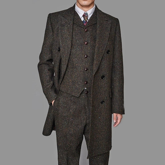 jiaabc Fashion Mens Suits Tweed three-Piece Suit Tweed Vintage Business Jacket Vest and Pants Custom Wedding Tuxedos New in winter