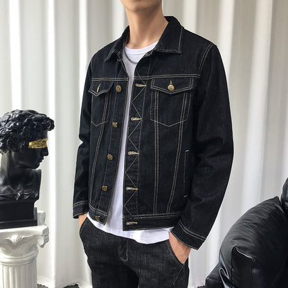 New Solid Casual Cotton Denim Jacket  Men Plus Size M-5XL  Lapel Single Breasted Jeans Jacket Men Autumn Slim Fit Jackets