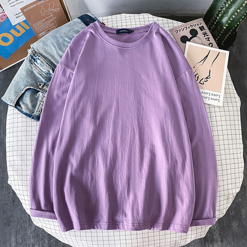 10 Solid Color Women Long Sleeve T shirts Korean Women's Long Sleeve Tees Oversized Woman Casual t-shirt Tops