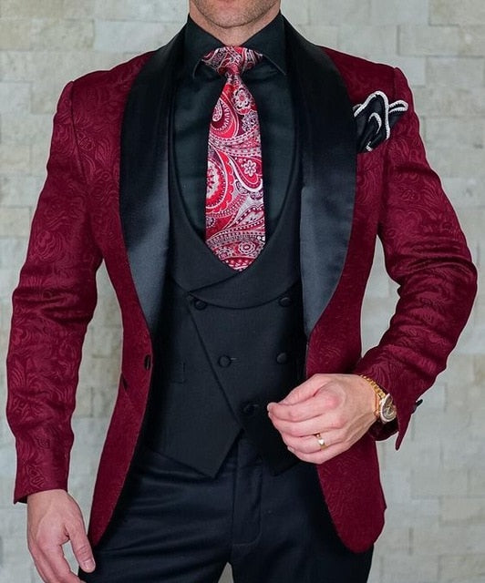 jiaabc Men's Wedding Suit 2023 Italian Design Custom Black Smoking Tuxedo Jacket 3-piece Set (coat Vest Pants) Men's Groom Terno Suit