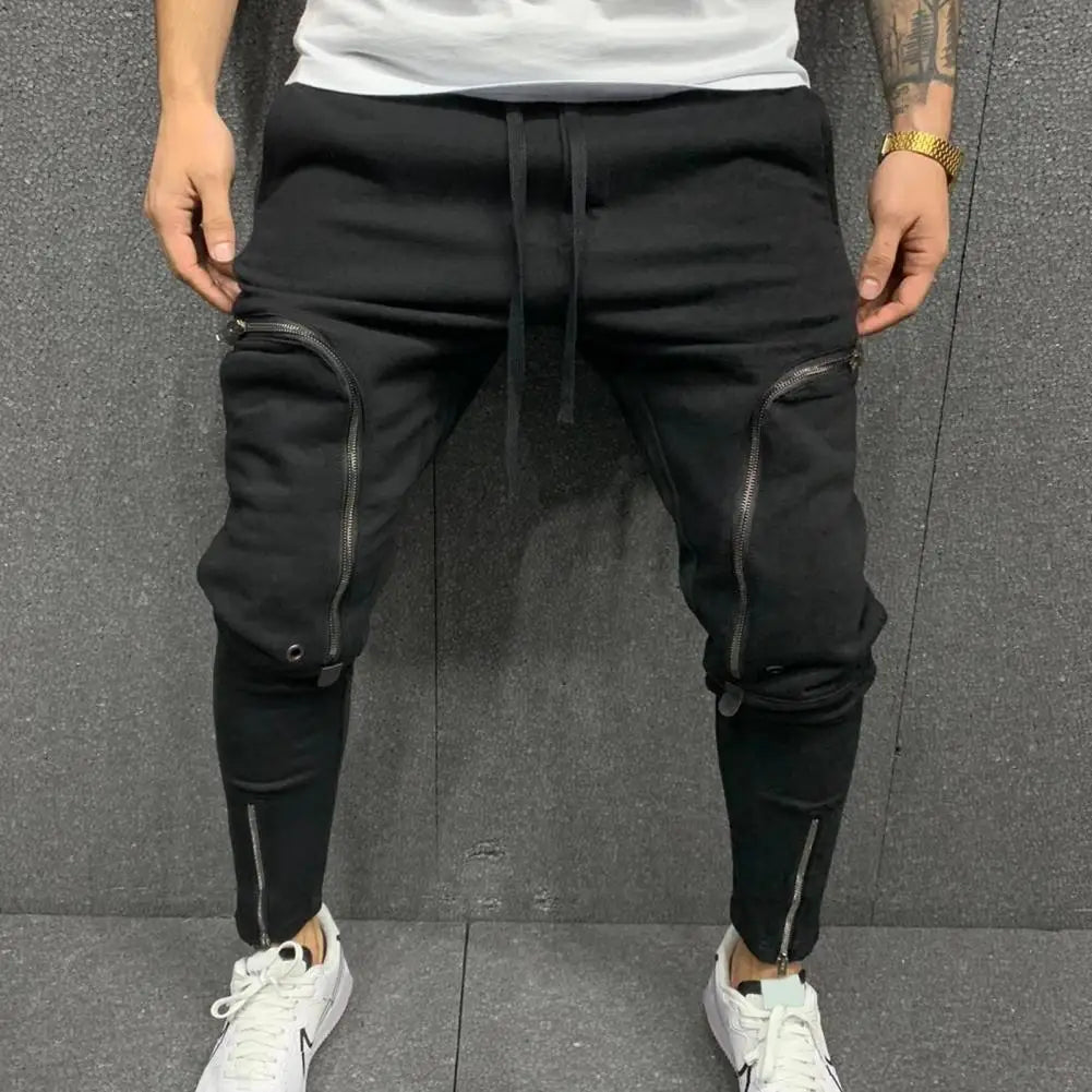 jiaabc Cargo Pants Men Fashion Solid Color Drawstring Casual Multi Zippers Pockets Trousers Hip Hop Style Men Harem Pants Streetwear