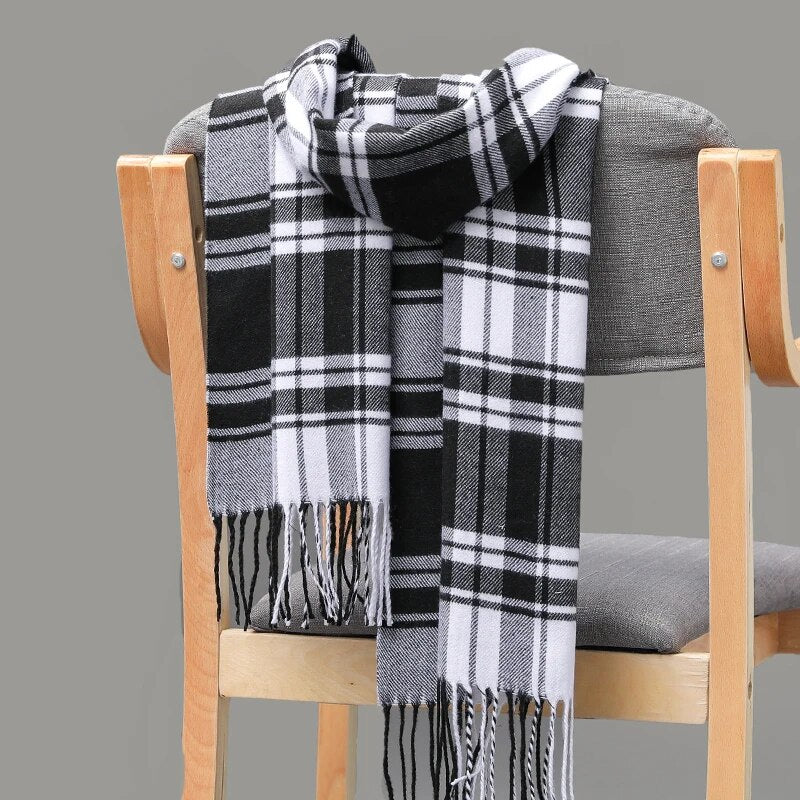 jiaabc 185*35cm outdoor Plaid Winter Scarf Women men unisex shalw Warm wrap muffler muffler Fashion Cashmere hijab pashmina tassels