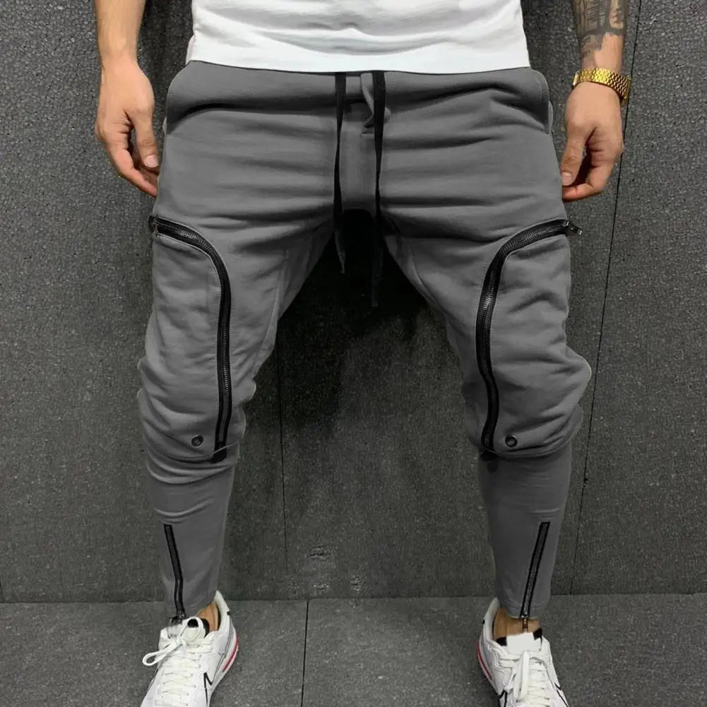 jiaabc Cargo Pants Men Fashion Solid Color Drawstring Casual Multi Zippers Pockets Trousers Hip Hop Style Men Harem Pants Streetwear