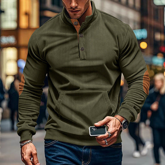 jiaabc Autumn and Winter Men's Corduroy Casual Stand Collar Long Sleeve Pocket Sweater Men