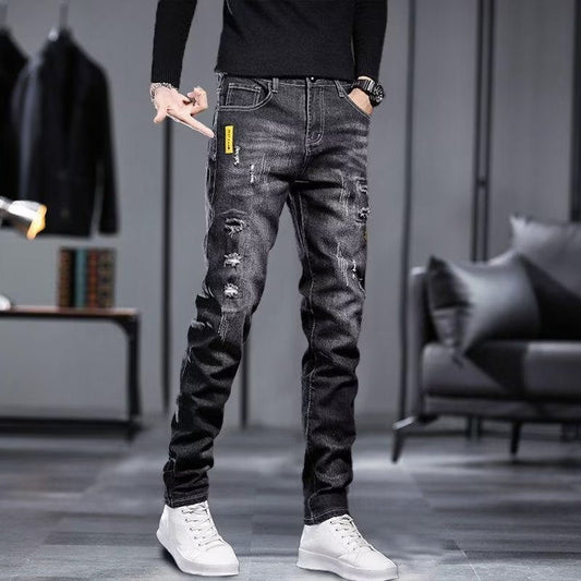 Men's Jeans Summer Thin Ripped Slim Fit Small Feet Casual Summer Versatile 2024 Spring and Autumn New Trousers