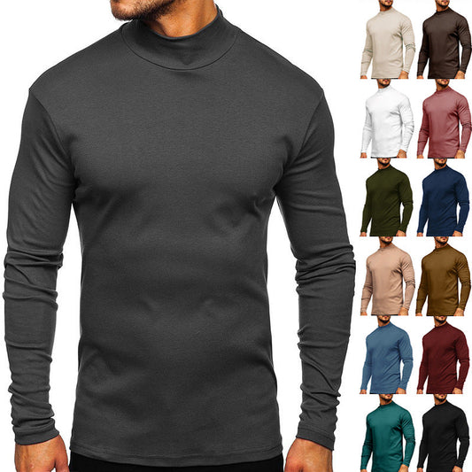 jiaabc Men's Autumn and Winter Thickened Warm Long-Sleeved T-shirt Men's Bottoming Shirt Cotton Close-Fitting Half Turtleneck Men's