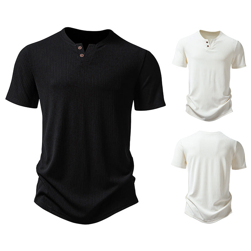 Summer New Five-quarter Sleeve T-shirt Men's Men's Clothing Men's 2-button Design Casual Short-sleeved T-shirt