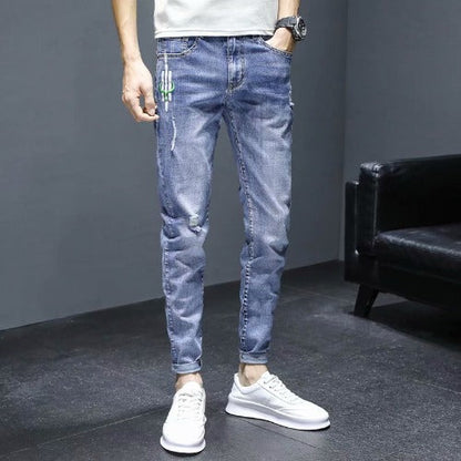 Men's Jeans Summer Thin Ripped Slim Fit Small Feet Casual Summer Versatile 2024 Spring and Autumn New Trousers