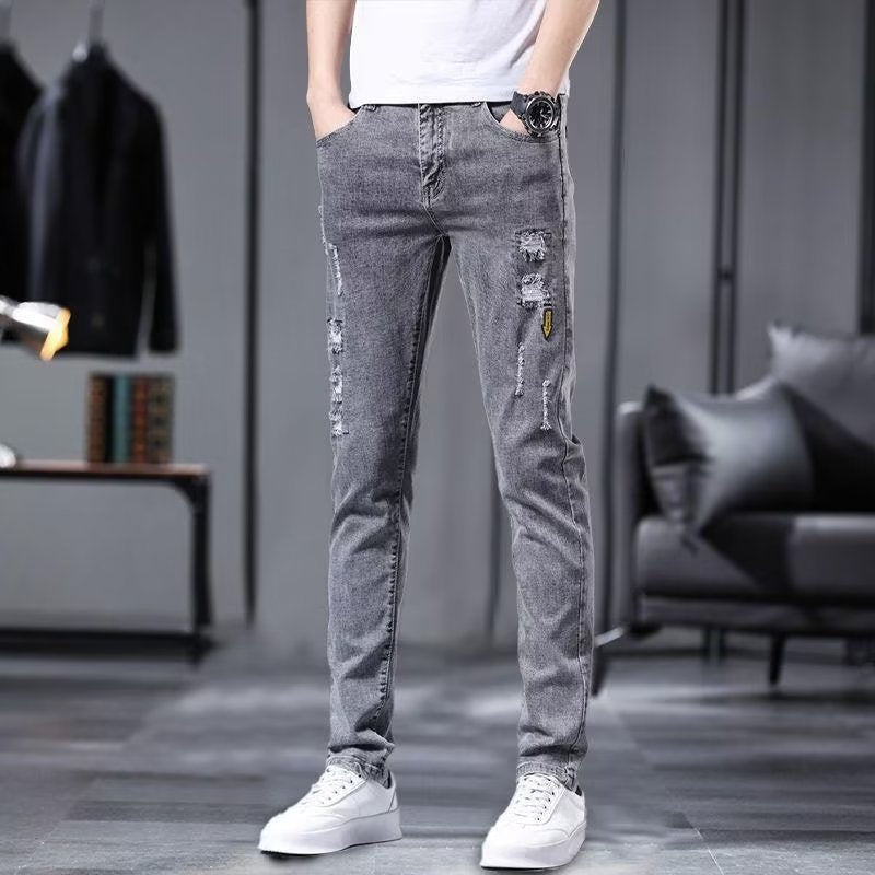 Men's Jeans Summer Thin Ripped Slim Fit Small Feet Casual Summer Versatile 2024 Spring and Autumn New Trousers