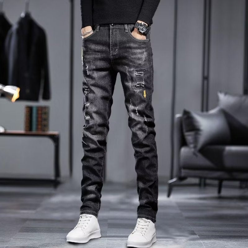 Men's Jeans Summer Thin Ripped Slim Fit Small Feet Casual Summer Versatile 2024 Spring and Autumn New Trousers