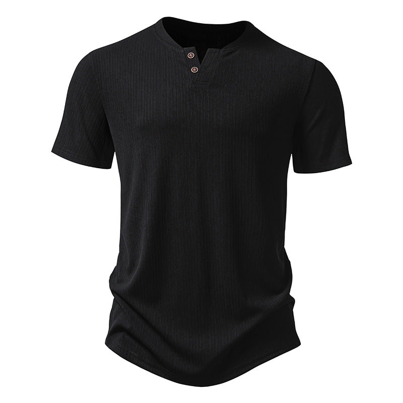 Summer New Five-quarter Sleeve T-shirt Men's Men's Clothing Men's 2-button Design Casual Short-sleeved T-shirt