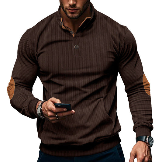 jiaabc Autumn and Winter Men's Corduroy Casual Stand Collar Long Sleeve Pocket Sweater Men