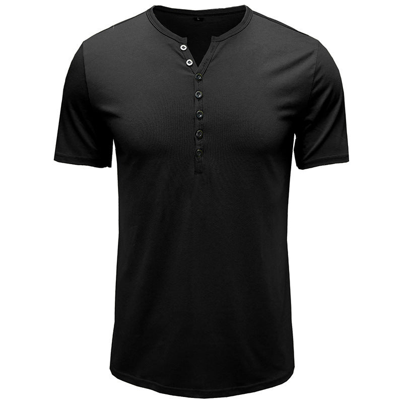 Summer New Men's Clothing European and American Men's Henley Shirt Short-sleeved Men's T-shirt Solid Color Tops