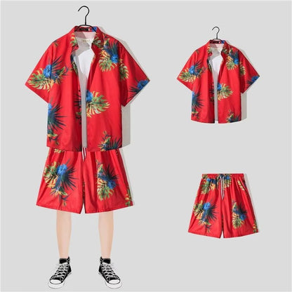 jiaabc New Floral Shirt Suit, Hawaiian Style, Handsome Hip-hop, Fashionable Internet Celebrity, Spring and Summer Short-sleeved Shorts Set