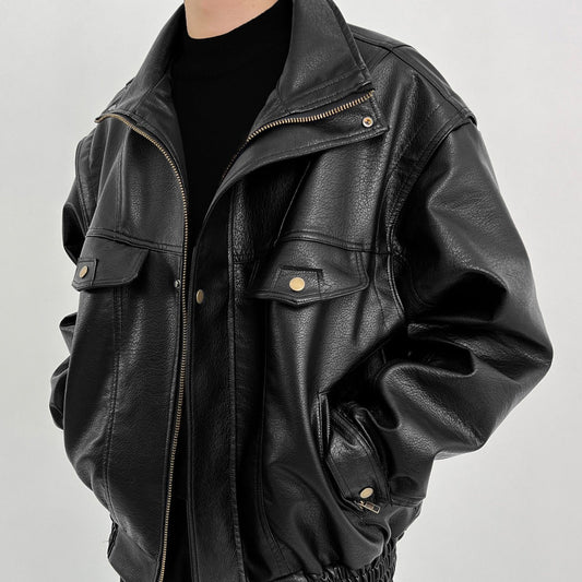 jiaabc starboy outfit Retro Motorcycle Leather Jacket Men's American PU Leather Thickened Short Spring and Autumn High-Grade Jacket