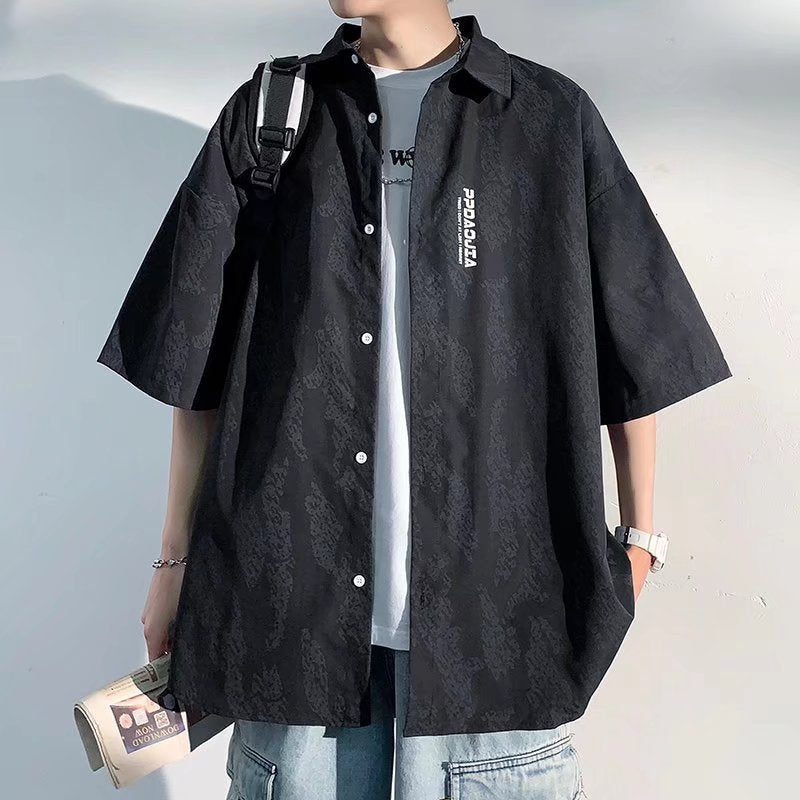 Summer New Hong Kong Fashion Brand Casual Shirt for Men, Short-sleeved Loose Shirt, Handsome Trendy Jacket for Men