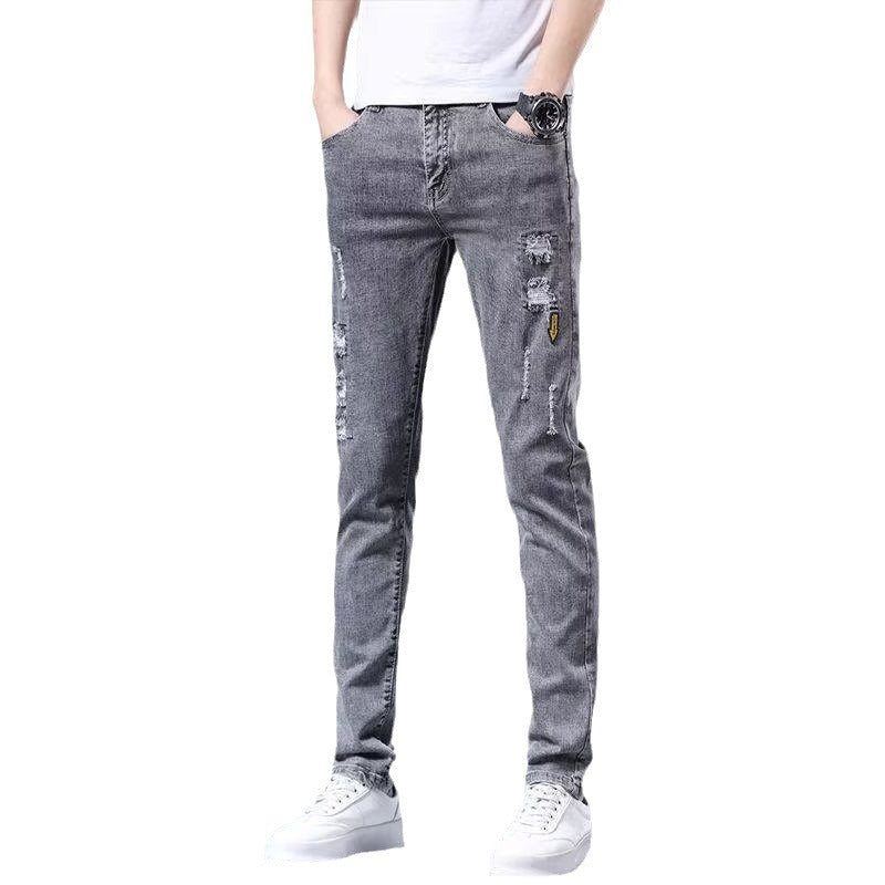 Men's Jeans Summer Thin Ripped Slim Fit Small Feet Casual Summer Versatile 2024 Spring and Autumn New Trousers