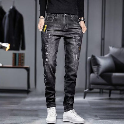 Men's Jeans Summer Thin Ripped Slim Fit Small Feet Casual Summer Versatile 2024 Spring and Autumn New Trousers