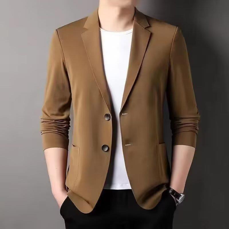 Summer Ice Silk Suit Men's Casual Sun Protection Small Suit Light Spring and Autumn Single Suit Jacket Brown Color