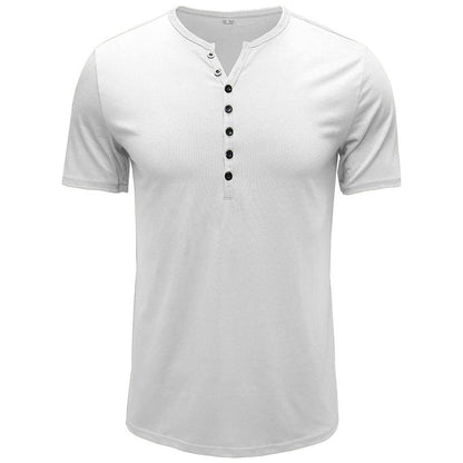 Summer New Men's Clothing European and American Men's Henley Shirt Short-sleeved Men's T-shirt Solid Color Tops