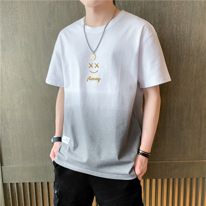 Short-sleeved T-shirt Men's Summer Trendy Brand Gradient Smiley Summer Half-sleeved Versatile T-shirt Men's Thin Summer Clothing