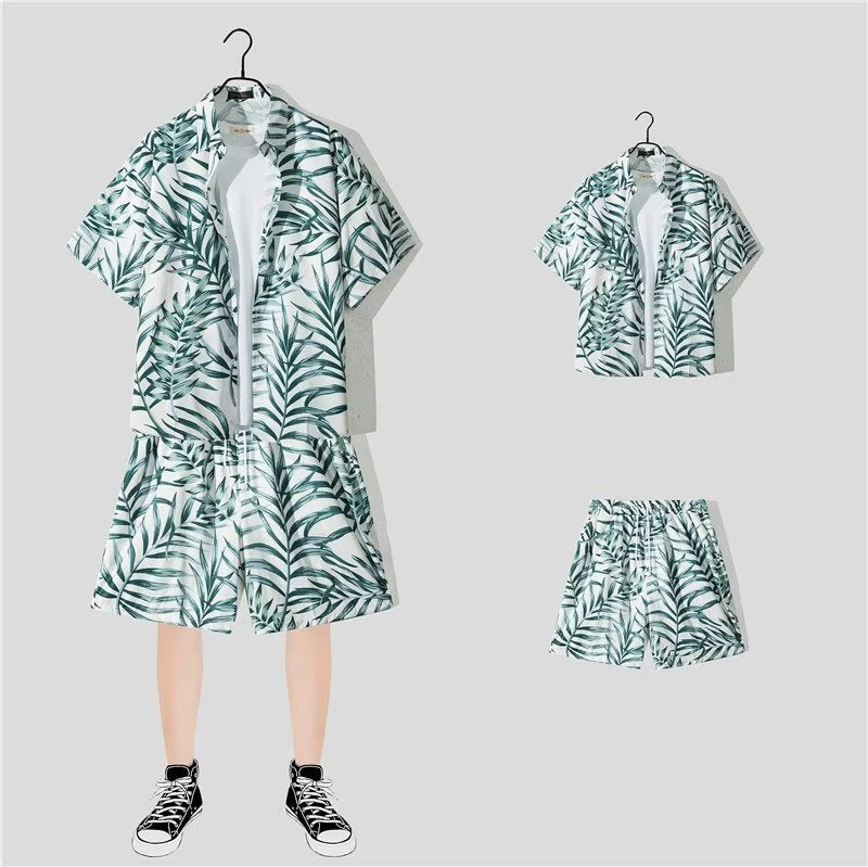 jiaabc New Floral Shirt Suit, Hawaiian Style, Handsome Hip-hop, Fashionable Internet Celebrity, Spring and Summer Short-sleeved Shorts Set