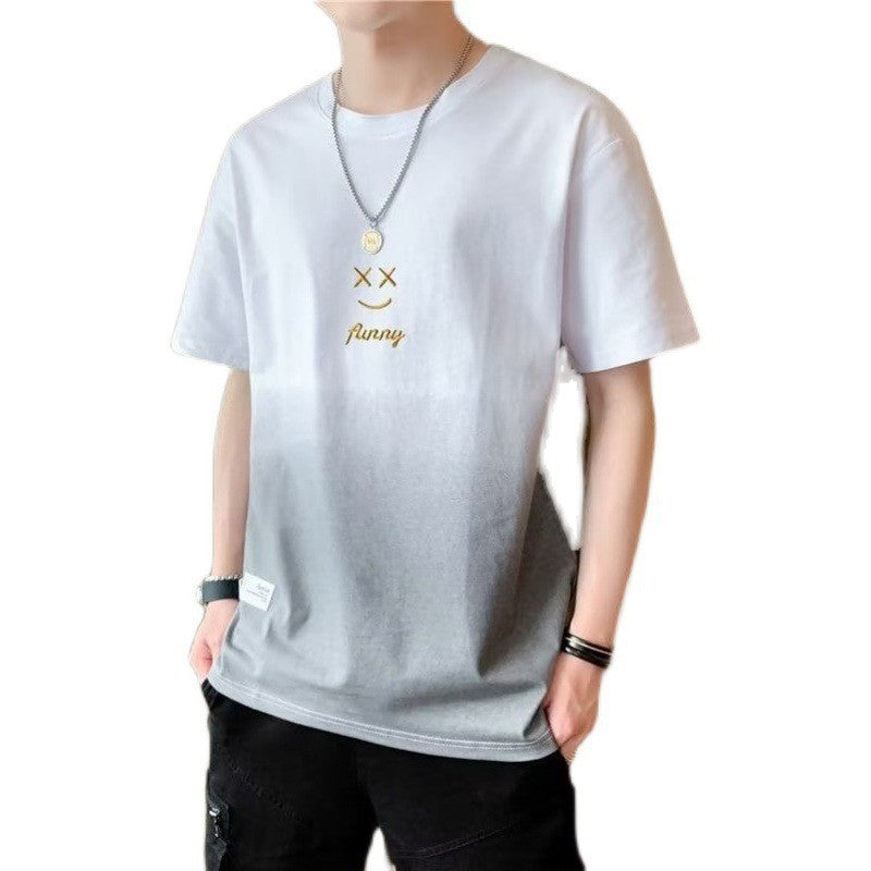 Short-sleeved T-shirt Men's Summer Trendy Brand Gradient Smiley Summer Half-sleeved Versatile T-shirt Men's Thin Summer Clothing