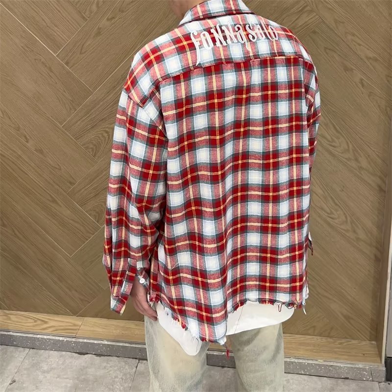 jiaabc fall mens outfits American-Style Red Plaid Shirt Men's Spring and Summer New High Street Loose High-Grade Shirt Top