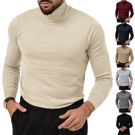 jiaabc Autumn and Winter Stretch Turtleneck Knitted Cashmere Sweater Men's Warm Bottoming Top