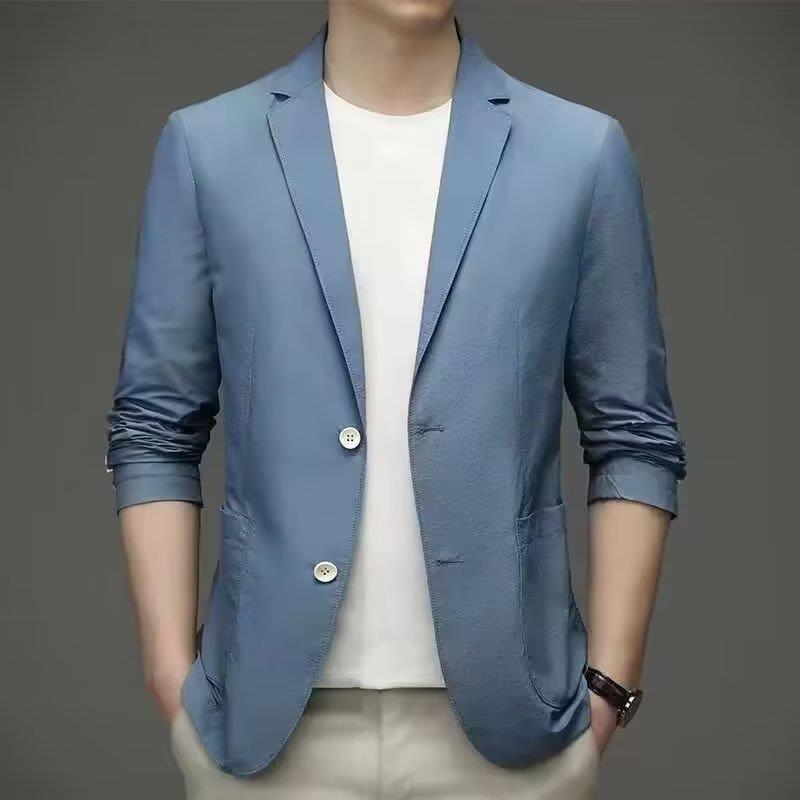 Summer Ice Silk Suit Men's Casual Sun Protection Small Suit Light Spring and Autumn Single Suit Jacket Brown Color