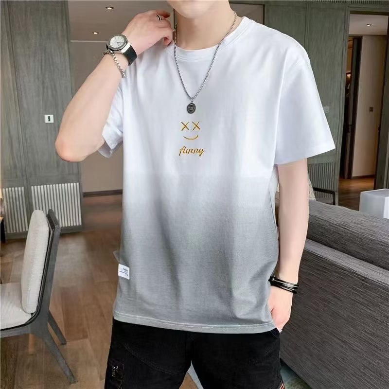 Short-sleeved T-shirt Men's Summer Trendy Brand Gradient Smiley Summer Half-sleeved Versatile T-shirt Men's Thin Summer Clothing