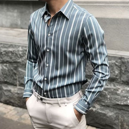 jiaabc New High Quality Classic Mens Striped Shirts Fashion Casual Autumn Long Sleeve Slim Fit Shirt Man Brand Clothing