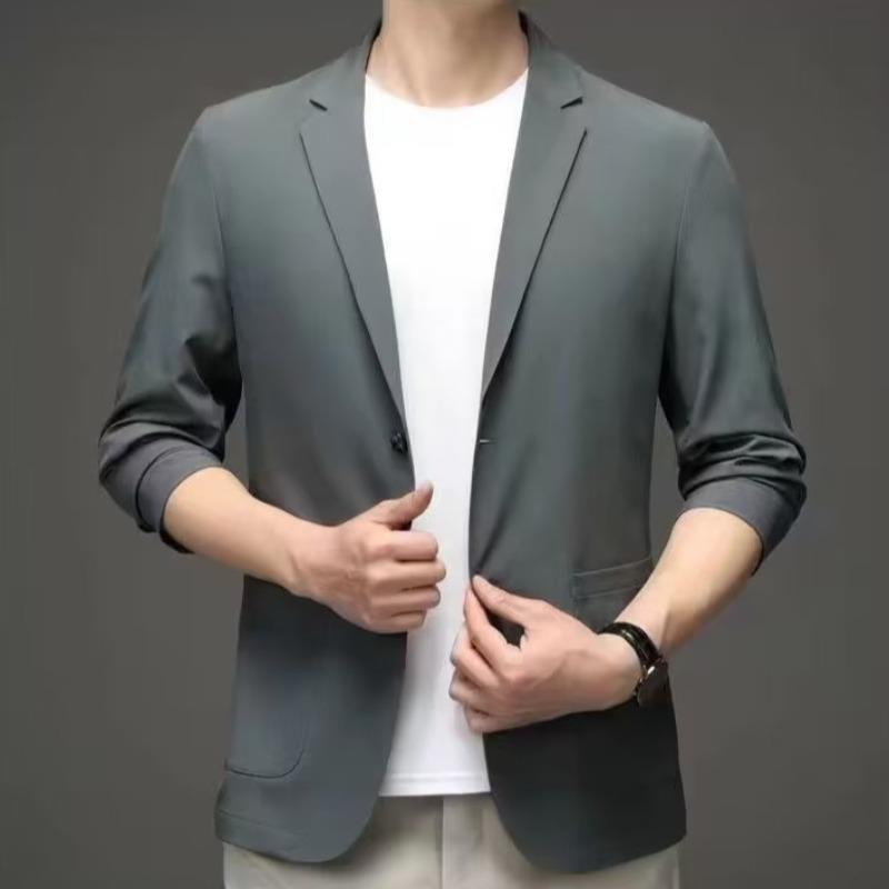 Summer Ice Silk Suit Men's Casual Sun Protection Small Suit Light Spring and Autumn Single Suit Jacket Brown Color