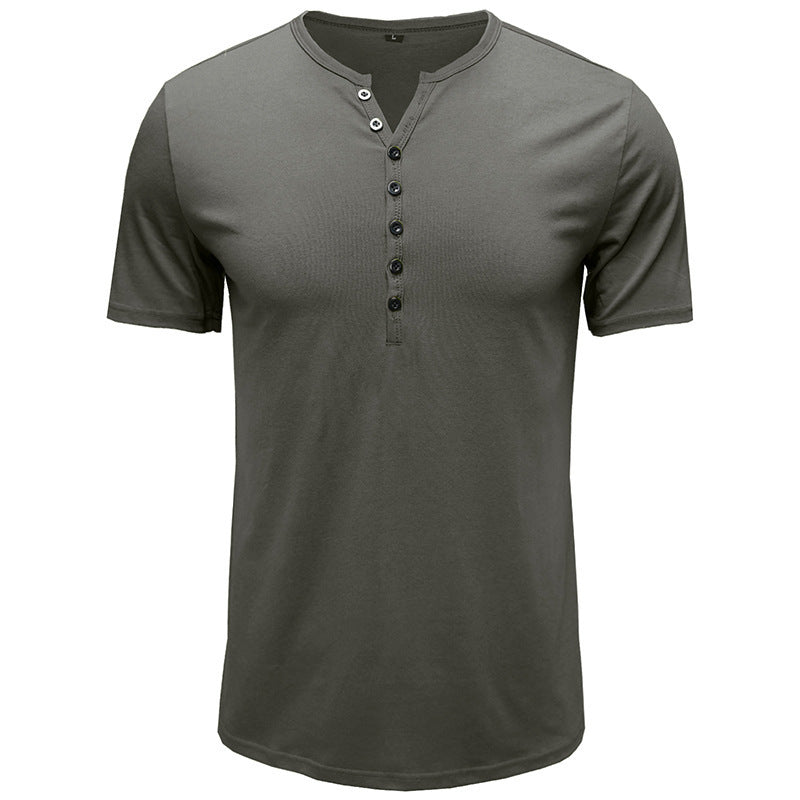 Summer New Men's Clothing European and American Men's Henley Shirt Short-sleeved Men's T-shirt Solid Color Tops