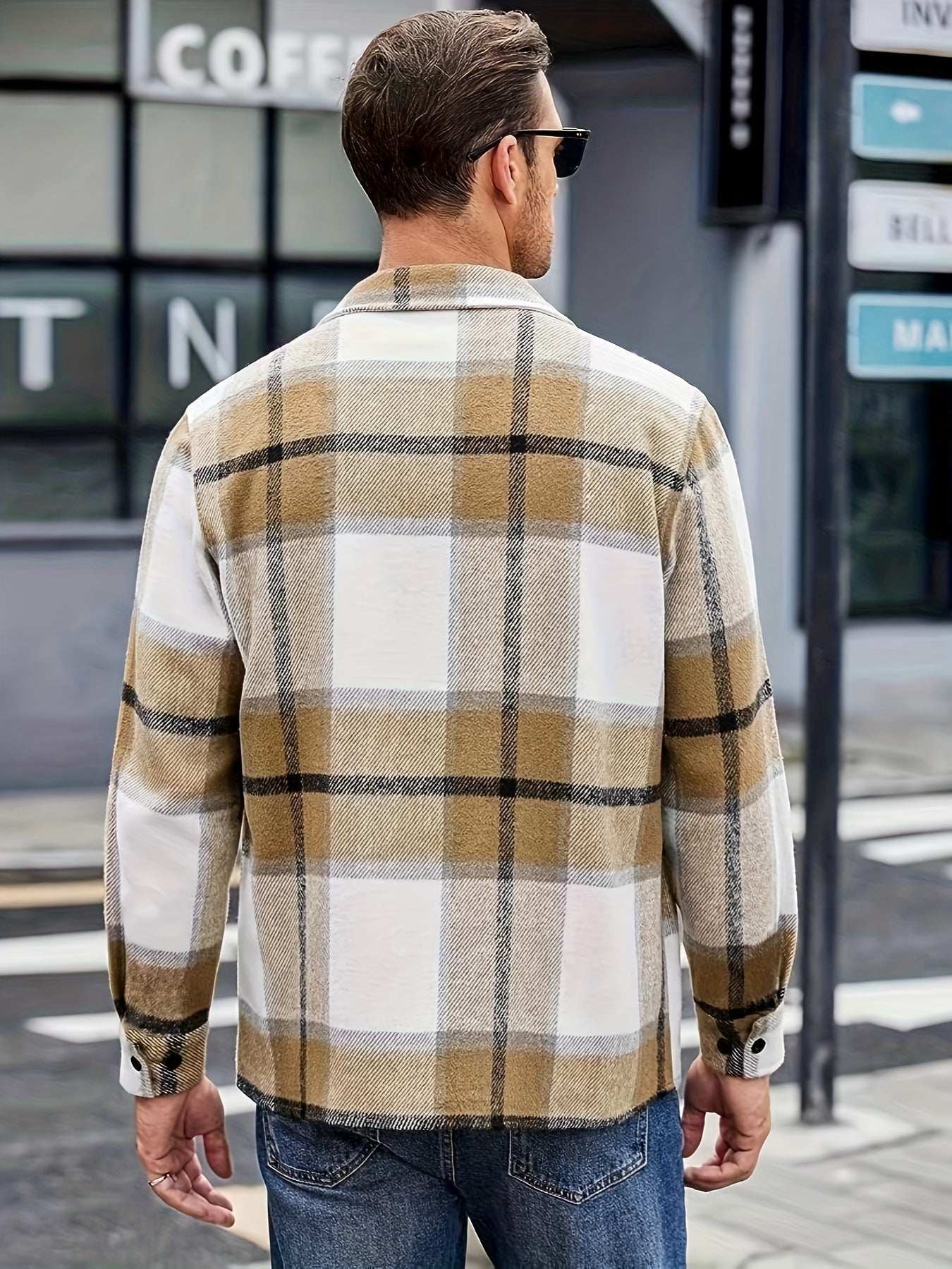 jiaabc Spring Autumn Men Shirt Turn-down Collar Cotton Blend Long Sleeve Plaid Buttons Shirt Coat Casual Loose Streetwear Man Clothes