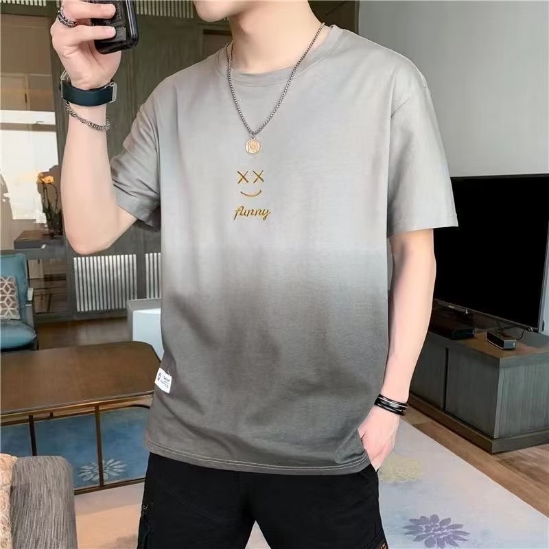 Short-sleeved T-shirt Men's Summer Trendy Brand Gradient Smiley Summer Half-sleeved Versatile T-shirt Men's Thin Summer Clothing