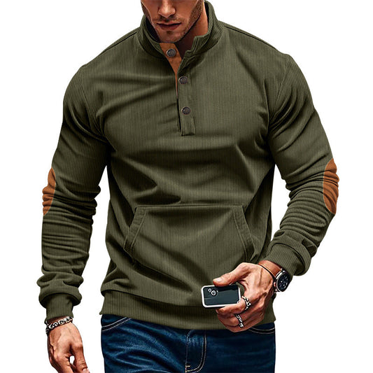 jiaabc Autumn and Winter Men's Corduroy Casual Stand Collar Long Sleeve Pocket Sweater Men