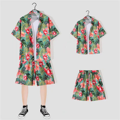 jiaabc New Floral Shirt Suit, Hawaiian Style, Handsome Hip-hop, Fashionable Internet Celebrity, Spring and Summer Short-sleeved Shorts Set