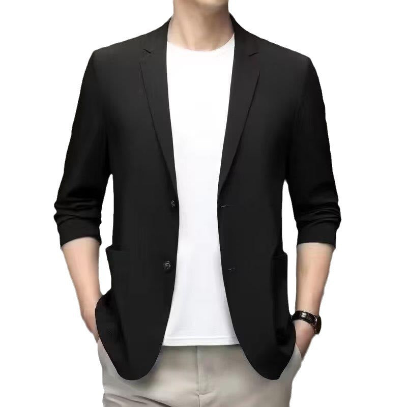 Summer Ice Silk Suit Men's Casual Sun Protection Small Suit Light Spring and Autumn Single Suit Jacket Brown Color