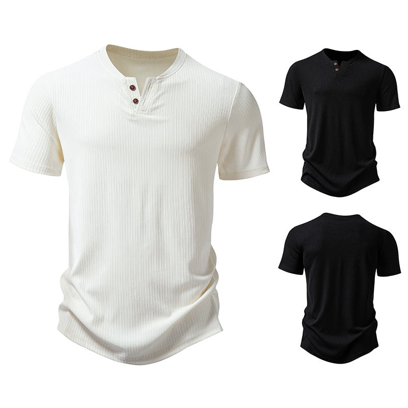 Summer New Five-quarter Sleeve T-shirt Men's Men's Clothing Men's 2-button Design Casual Short-sleeved T-shirt