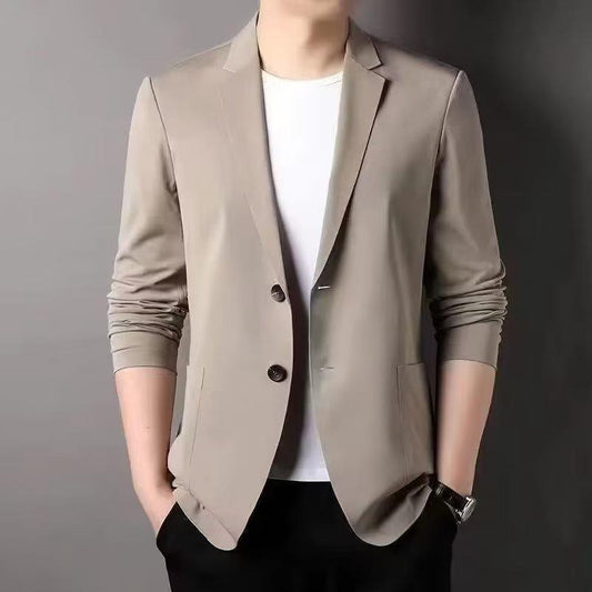 Summer Ice Silk Suit Men's Casual Sun Protection Small Suit Light Spring and Autumn Single Suit Jacket Brown Color