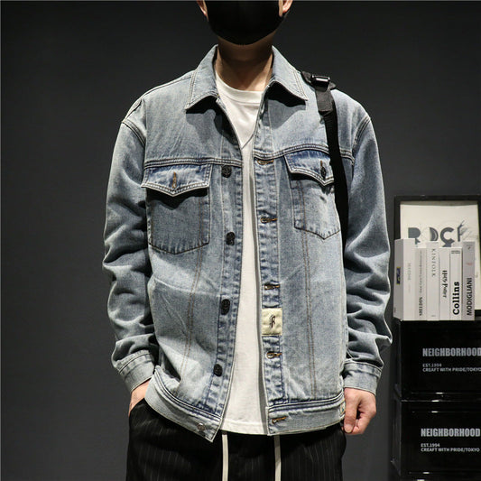 jiaabc black men fashion urban High Street Washed Retro Denim Coat Men's Spring and Autumn Oversize American Workwear Jacket Raccoon