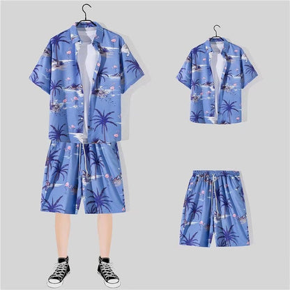 jiaabc New Floral Shirt Suit, Hawaiian Style, Handsome Hip-hop, Fashionable Internet Celebrity, Spring and Summer Short-sleeved Shorts Set