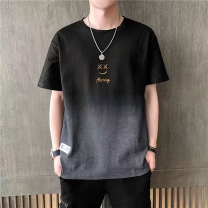 Short-sleeved T-shirt Men's Summer Trendy Brand Gradient Smiley Summer Half-sleeved Versatile T-shirt Men's Thin Summer Clothing