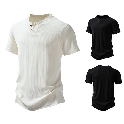 Summer New Five-quarter Sleeve T-shirt Men's Men's Clothing Men's 2-button Design Casual Short-sleeved T-shirt