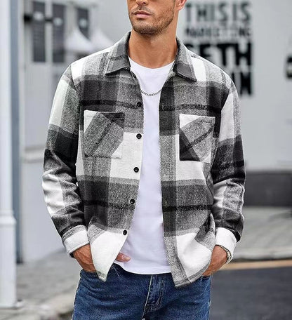 jiaabc Spring Autumn Men Shirt Turn-down Collar Cotton Blend Long Sleeve Plaid Buttons Shirt Coat Casual Loose Streetwear Man Clothes