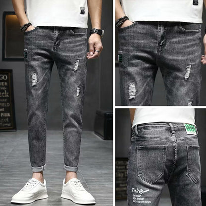 Men's Jeans Summer Thin Ripped Slim Fit Small Feet Casual Summer Versatile 2024 Spring and Autumn New Trousers