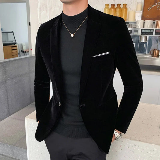 jiaabc Autum Velvet Wedding Dress Coat Mens Blazer Jacket Fashion Casual Suit Jacket Stage DJ Men's Business Blazers Costume Homme